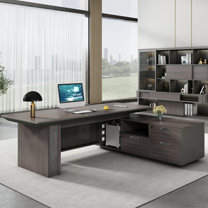 Unique Shape Luxury Boss Office <strong>Desk</strong> Modern Furniture L-Shaped <strong>Table</strong> <strong>Desk</strong> Soft Closing Wire Cord Manager Sockets Boss <strong>Desk</strong> - Product Image 3