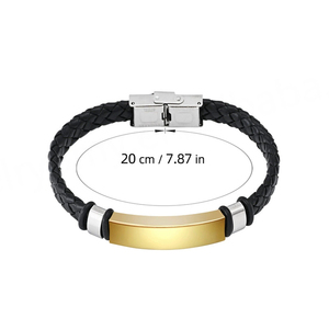 Bracelet en silicone personnalisé avec gravure, bracelet d'identification, barre rectangulaire en acier inoxydable, corde tressée en cuir, pour homme et femme - Product Image 6