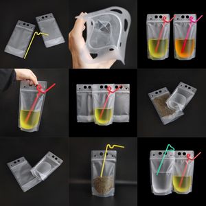 맞춤 인쇄 칵테일 누수 방지 재밀봉 가능 지퍼 냉동 가능 반투명 플라스틱 음료 파우치 (빨대 구멍 및 깔때기 포함) - Product Image 2