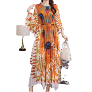 Robe maxi élégante décontractée à fleurs <span class=keywords><strong>Miyaki</strong></span> pour femmes, taille unique, plissée à volants, en mousseline de soie naturelle, coupe trapèze, écologique, printemps - Product Image 4