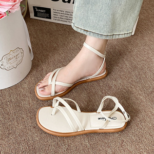 Sandales minimalistes pour femmes à bride cheville, souples, plates, à bout ouvert, décontractées, d'été, de plage, style romain - Product Image 1