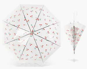 Transparente Guarda-chuva 8-bone Criativo Feminino Japonês Pequeno Fresco Fibra Osso Vento Repelente de Água Manual Punho Longo POE Um