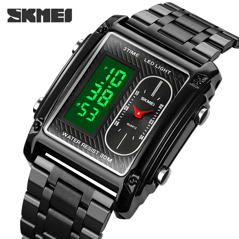 reloj skmei 1868 Luxury Business Casual Stainless Steel Men's Watch Premium Leather Waterproof Black Digital Watch Mens