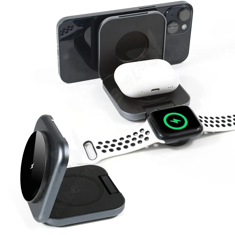 WOWCASE LEDインジケーターライト3in1磁気吸引ワイヤレス充電ブラケットiWatch for Airpods for iPhone用折りたたみ式
