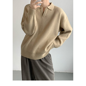 <span class=keywords><strong>Pull</strong></span> col en V pour homme, style coréen, tricoté, pour adolescent, haut de base, coupe ample, polyester et laine, finition sans repassage - Product Image 1