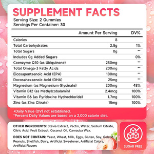 OEM HALAL Sans Sucre 250mg Ubiquinol Coenzyme Q10 Gommeux Santé de la Peau Vitamine B6 & B12 Glycinate de Magnésium avec Oméga 3 - Product Image 6