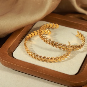 Fashion Fine Jewelry 18k <b>Gold</b> Plated Stainless Steel Non Tarnish <b>Adjustable</b> Leaves Bangles <b>Bracelet</b> - Product Image 3