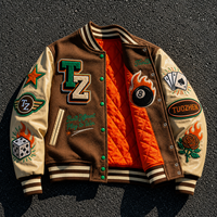 Veste universitaire en chenille brodée avec patchwork, manches en cuir et laine, patchs brodés en chenille, veste de baseball style Letterman