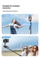 Perche à selfie télescopique pliable en alliage Cloud-mount C17 avec trépied, base rotative à 360 degrés, prise de vue en time-lapse, suivi gestuel et lumière d'appoint