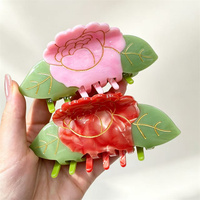 Pince à cheveux personnalisable en acétate motif rose et calendula, accessoire doux pour l'arrière de la tête