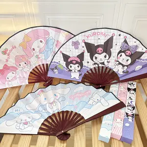 All'ingrosso Kawaii 8 pollici pieghevole Fan Anime cartone animato Kuromi estate ventaglio di bambù per bambini adorabili ventaglio di seta
