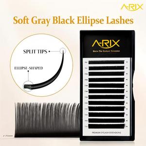 ขนตาปลอม A-RIX รุ่นพรีเมียม แบบแบน รูปทรงวงรี งอน L ปลายแยก สีเทาดำด้าน นุ่มพิเศษ ขนแคชเมียร์ สำหรับต่อขนตาแบบเส้นต่อเส้น ขายส่ง - Product Image 1
