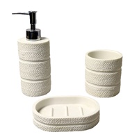 Ensemble d'accessoires de salle de bain en résine blanche à texture tissée, distributeur de savon, gobelet, porte-savon drainant, kit de bain 3 pièces pour la maison, l'hôtel, la salle de bain