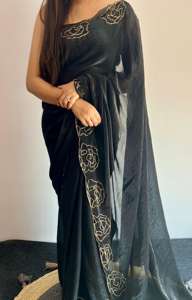 Superbe saree en soie spatiale avec un travail de séquence incroyable de 3 mm et Cutdana sur les deux frontières pour les fêtes - Product Image 5