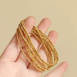 Perline glitter con taglio a diamante in oro 18 carati in acciaio inossidabile senza appannamento Mini bracciale elastico con filo a sfera in oro set di gioielli per ragazze