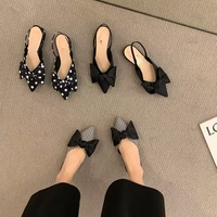 Sandales à Talons Épais Françaises avec Nœud, Bout Fermé, Élégantes et Pointues, Chaussures de Mode pour Femmes 2024, Talons Personnalisés avec Logo OEM ODM en Gros