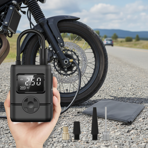 Gonfleur de pneus numérique portable 12V, monocylindre, en plastique noir, compact, pour voiture et moto, avec jauge de pression et sac de transport - Product Image 5