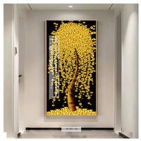 Panneau décoratif mural en porcelaine cristalline imprimé jet d'encre avec cadre en aluminium, motif Arbre de Vie et feuilles d'or, pour salon