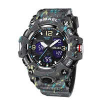 Montre sport à quartz SMAEL 8008MC, couleur camouflage, affichage analogique-numérique LED, chronomètre, alarme, chronographe, résistance à l'eau 5 BAR