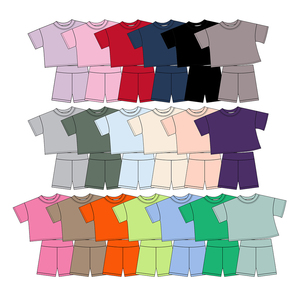 Tenues de sport d'été 2 pièces en coton de couleur unie personnalisées pour bébés filles, vente en gros, vêtements pour sœurs, nouvelle mode, vêtements de boutique pour enfants - Product Image 2