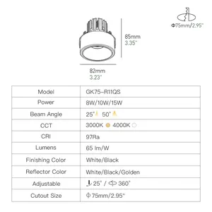 XRZLux Recessed ETL Led Downlight Aluminum Anti-glare Lighting Fixture 10W Ceiling Spotlight 110V 220V LED Ceiling Light