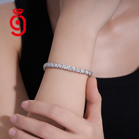 Bracelet tennis classique en argent S925 avec moissanite ronde sertie à griffes, couleur D VVS, pierres continues, pour femme