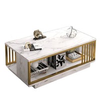 Modernes Minimalistisches Couchtisch-Set für Kleine Wohnungen mit Stauraum, Holzplatte und Metallrahmen, Luxuriöse Wohnzimmermöbel