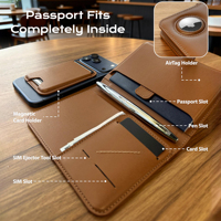 Dompet Paspor PU dengan Kancing, Kantung Ponsel MagSafe, Anti-RFID, Tipis, Slot AirTag, dan Tempat Kartu Magnetik