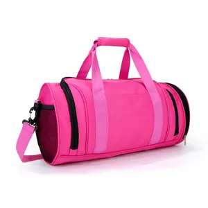 Bolsa de deporte impermeable rosa con logotipo personalizado para mujer, bolsa de viaje de fin de semana con compartimento para zapatos