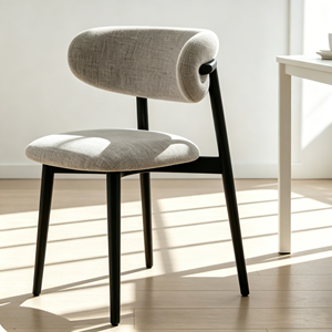Chaise de salle à manger scandinave minimaliste en tissu rembourré, dossier incurvé enveloppé, <span class=keywords><strong>pieds</strong></span> en bois massif, chaise ergonomique pour salle à manger - Product Image 4