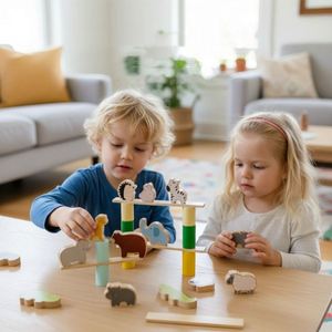 Changing Game Natural Wood Stacking Kit Colorful Column <b>Blocks</b> Lovely Animals Shape Balance Toy - Product Image 5