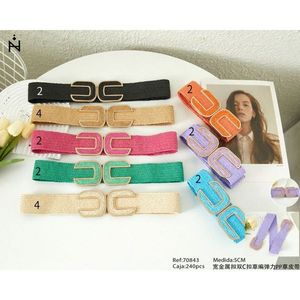 Cintura in paglia elastica con fibbia a doppia C, larga 5 cm, con fibbia in metallo, cinture intrecciate per donna, accessorio moda - Product Image 1