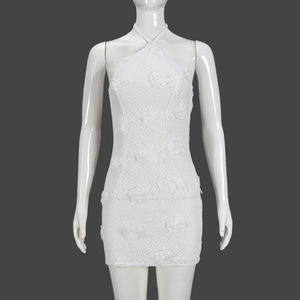 Vestido Mini Halter con Apliques de Rosas 3D para Mujer, Vestidos de Fiesta Ajustados con Textura, Moda - Product Image 5
