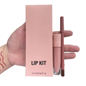 Ensemble de gloss à lèvres liquide hydratant à la vitamine E, vegan, couleur nude, haute pigmentation, crayon à lèvres mat longue tenue, kit de maquillage nourrissant pour les lèvres - Product Image 1
