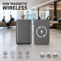 Chargeur sans fil ultra-mince portable 5000mAh Charge rapide Type-C Sac à cartes Portefeuille magnétique à l'arrière en cuir Titulaire de la carte Power Bank