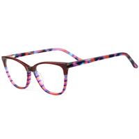 Gafas de Ojo de Gato para Mujer, Montura de Acetato Laminado, Patrón de Rayas Multicolor, Gafas Ópticas Rx, Gafas de Moda