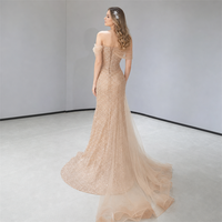 Robe de soirée sirène à sequins champagne, épaules dénudées, manches tombantes perlées, corset et traîne, pour soirée, fournisseur personnalisé, vente en gros