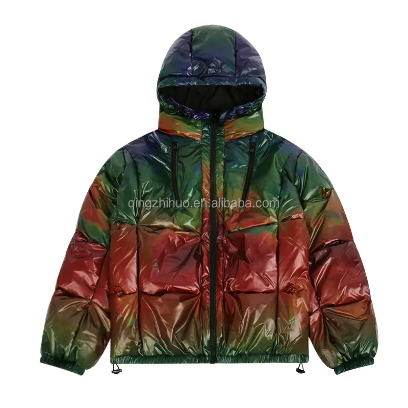 Custom Colorful Printed Padded Coats Bubble Clothing Outdoor Zipper Windbreaker with Logo Puffer Warm Winter Men Jacket