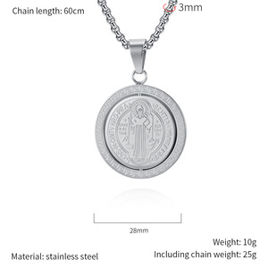 Collares de Moda con Colgante de <span class=keywords><strong>San</strong></span> <span class=keywords><strong>Benito</strong></span>, Joyería Religiosa Giratoria de Acero Inoxidable Resistente al Agua y al Deslustre, Venta al por Mayor para Hombre - Product Image 3