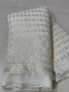 Viscosa de calidad de exportación Lucknowi 9/3mm secuencia bordado vestido de trabajo tela de proveedor indio a precio mayorista