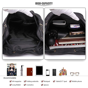 Women's Fashion PU Leather Solid Black Waterproof Closure-Free No Lining All Seasons <strong>Backpack</strong> Daypack Medium School Work Travel - Product Image 5