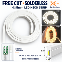 Mini bande LED néon flexible à découpe libre, connecteur néon sans soudure pour éclairage néon sous armoire, 24V 4x8mm silicone