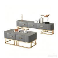 Table basse rectangulaire en pierre frittée de style italien avec cadre en bois, mobilier de salon moderne de luxe léger, table d'appoint pour le thé