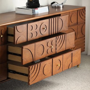 ארון צד קיר אלגנטי בסגנון אמצע המאה, עץ בוק מלא, 5+ מגירות, עיצוב תעשייתי, מתאים לבית, בר, מלון, סלון - Product Image 4