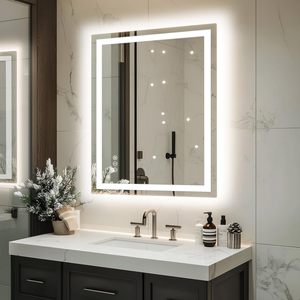 Miroir LED 32 x 24 pouces avec gradation, double éclairage, rétroéclairage + éclairage frontal, 3 couleurs LED pour salle de bain, salle de bain éclairée - Product Image 1