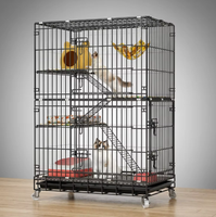 Cage à chat et hamster en fer noir massif, avec plateau en plastique thermolaqué, emballage en boîte, base à roulettes, durable, classique, moderne, simple