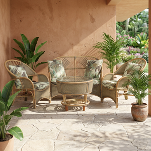 Conjunto de Muebles de Ratán Tropical Ecológico para Sala de Estar con Mesa de Centro y Dos Sillas, Diseño Moderno Hecho a Mano para Terraza - Product Image 3
