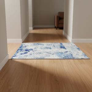 พรมปูพื้นกันลื่นสีน้ำเงินทันสมัย ขนาด 5 x 7 ฟุต รูปทรงสี่เหลี่ยมผืนผ้า สำหรับใช้ในบ้าน ทางเดิน หรือห้องโถง ขนสั้น ผลิตจากวัสดุสังเคราะห์ ผลิตด้วยเครื่องจักร - Product Image 2