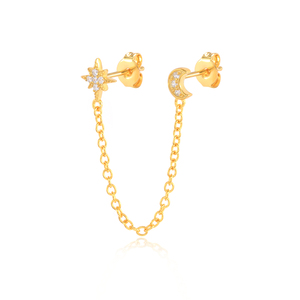 Boucles d'oreilles ROXI S925 en argent sterling, motif lune, étoile octogonale, chaîne à pampilles, entièrement serties de diamants - Product Image 1