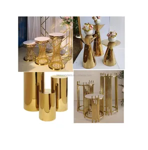 Wedding Party Baby Shower Decoration Backdrop Dessert Cake Table Silver Metal Gold Cylinder Pedestal Sets Round Plinths